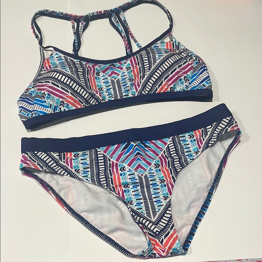 JAG boho Aztec navy white multi print swim suit bikini xl